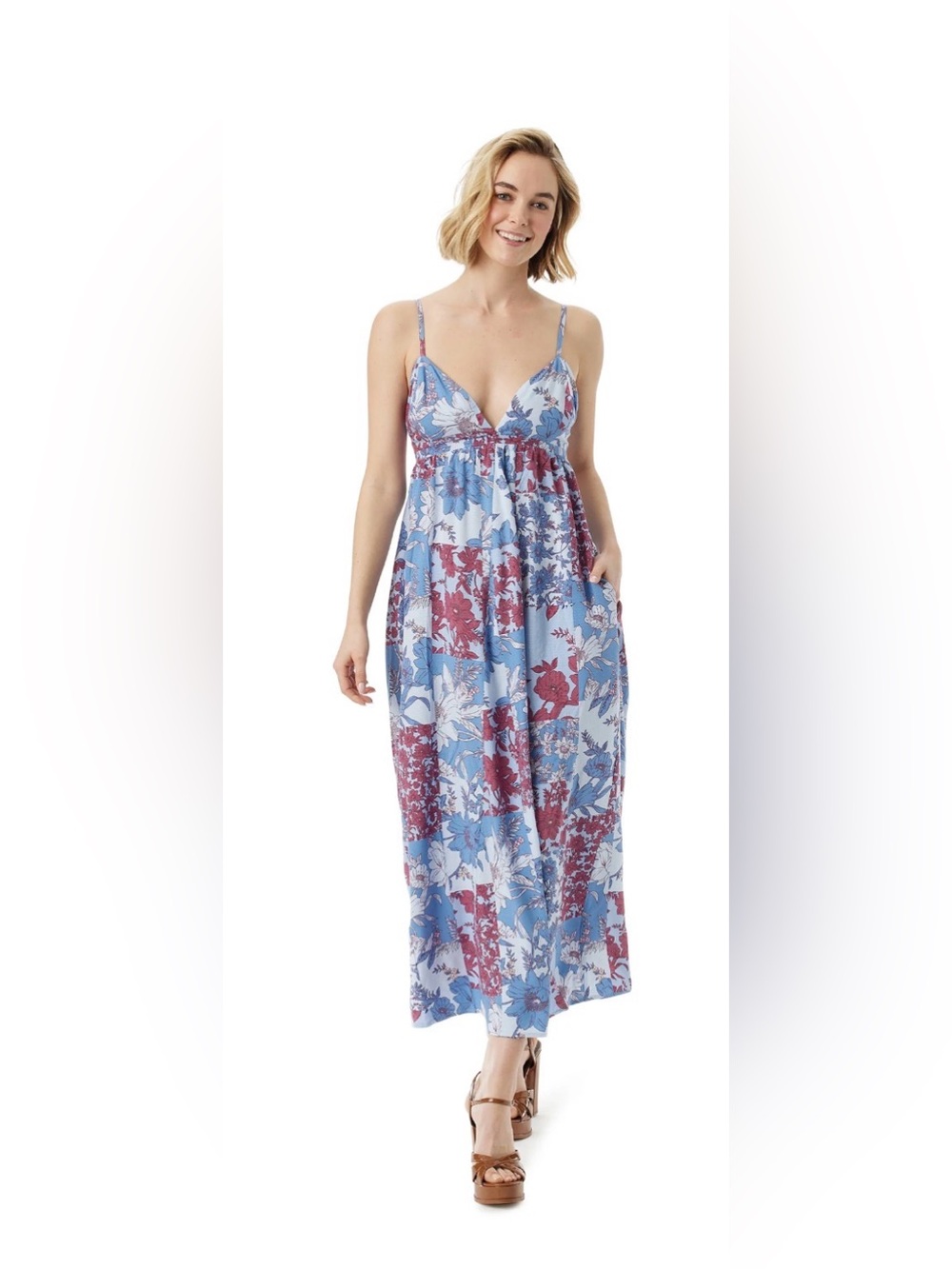 Jessica Simpson - Floral Maxi Dress - Blue & Burgundy